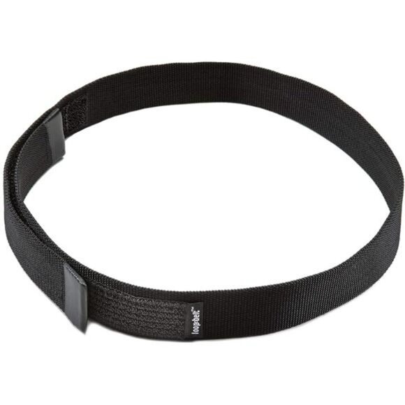 Black Web Belt No Buckle Adjustable Hook Loop Rubber Tip Nickel Free Strap - Picture 2 of 5